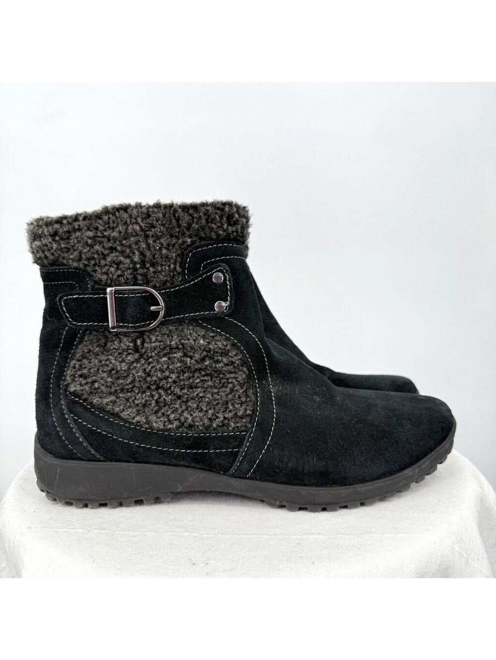Women's Sporto Trina Waterproof Suede Sherpa Boots Black Shoes 9